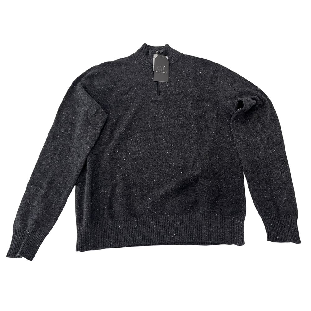 5-55 QI CASHMERE Men's Flecked 1/4 Zip Henley Pullover Sweater Gray Small